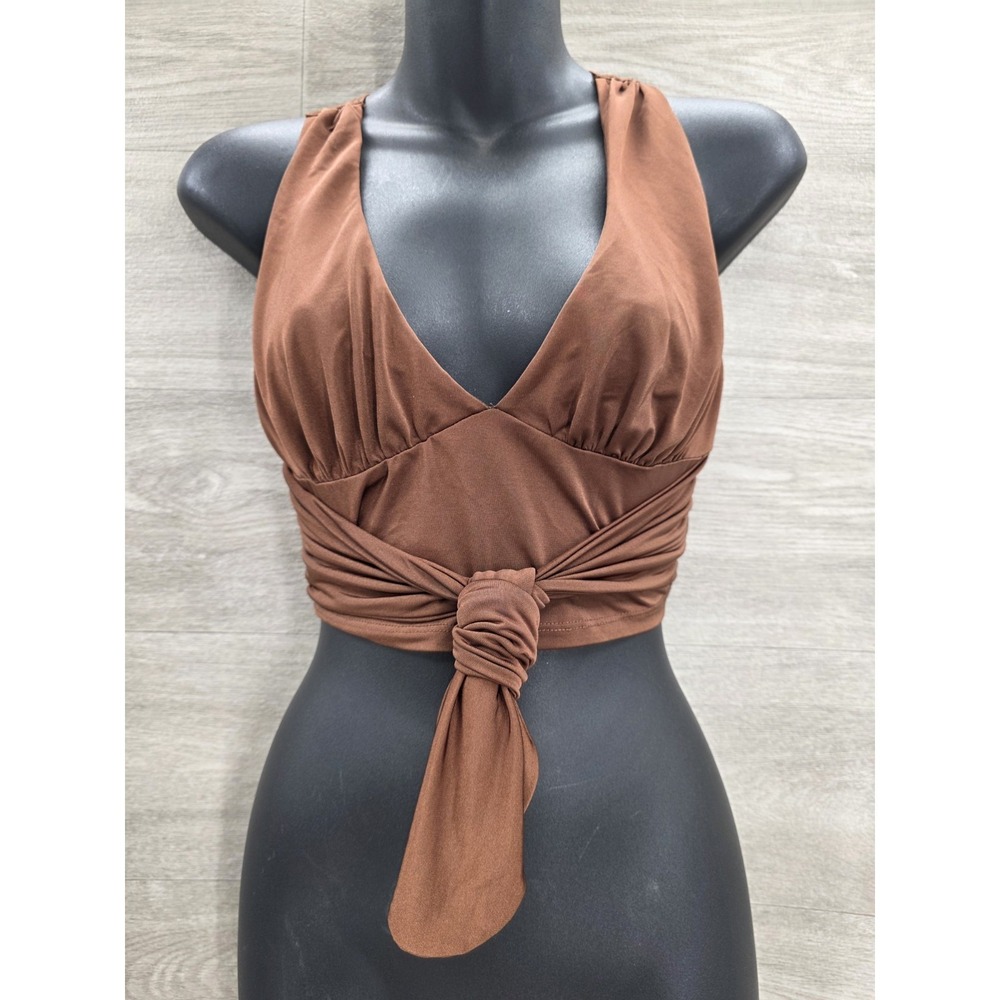Urban Outfitters Velvet Crop Top Brown Tie Back Y2K Women's Small